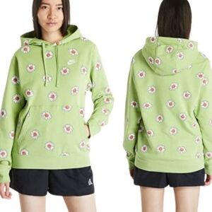 NIKE Green All Over Daisies French Terry Pullover Hoodie Sweatshirt - MED